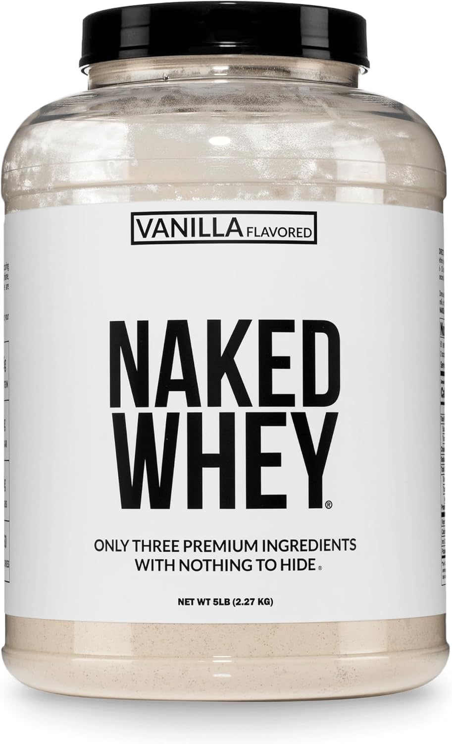 NAKED Vanilla Whey Protein Powder - All Natural Grass Fed Whey Protein Powder, Vanilla Flavor, Organic Coconut Sugar, 5Lb Bulk, NSF Certified, GMO-Free, Soy Free, Gluten Free - 61 Servings