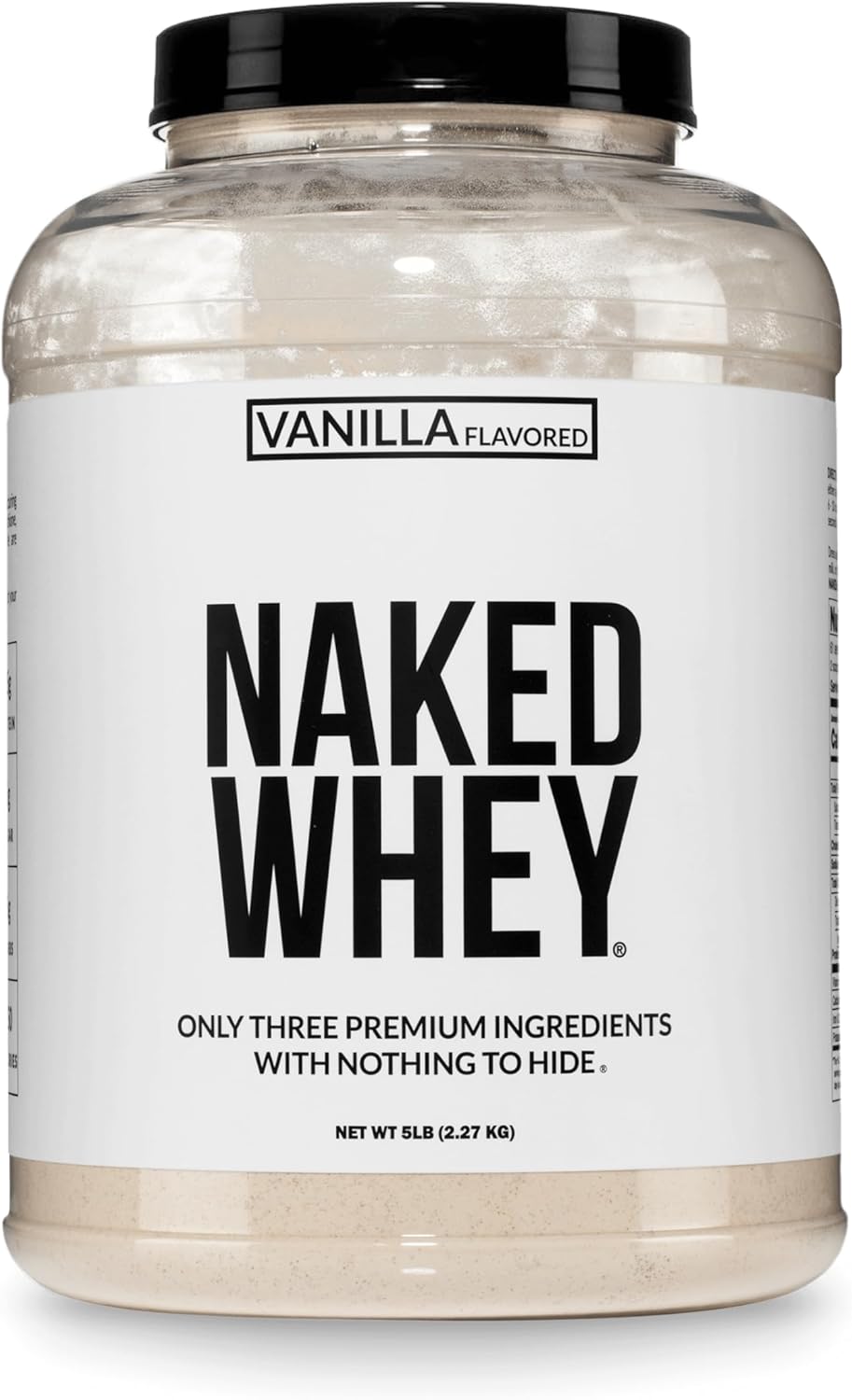 NAKED Vanilla Whey Protein Powder - All Natural Grass Fed Whey Protein Powder, Vanilla Flavor, Organic Coconut Sugar, 5Lb Bulk, NSF Certified, GMO-Free, Soy Free, Gluten Free - 61 Servings