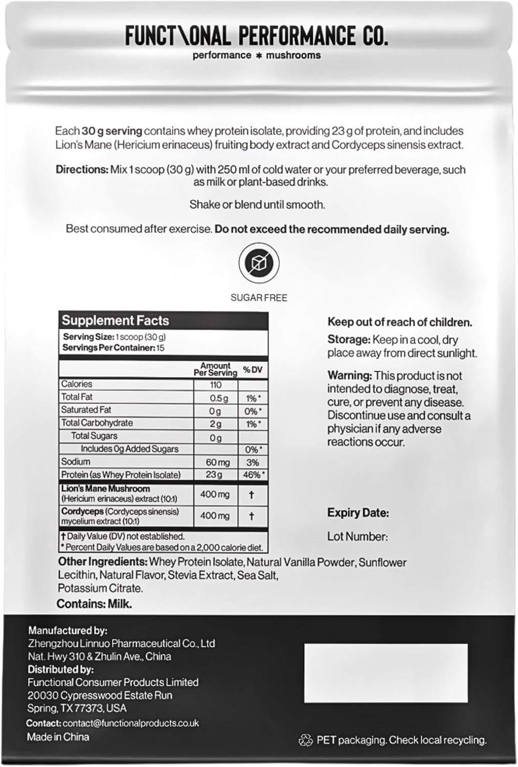 Whey Isolate Protein Powder, Grass Fed, 23g Protein Per Serving with Lion’s Mane (400mg) & Cordyceps (400mg), Supports Focus, Energy & Recovery, 15 Servings, Vanilla