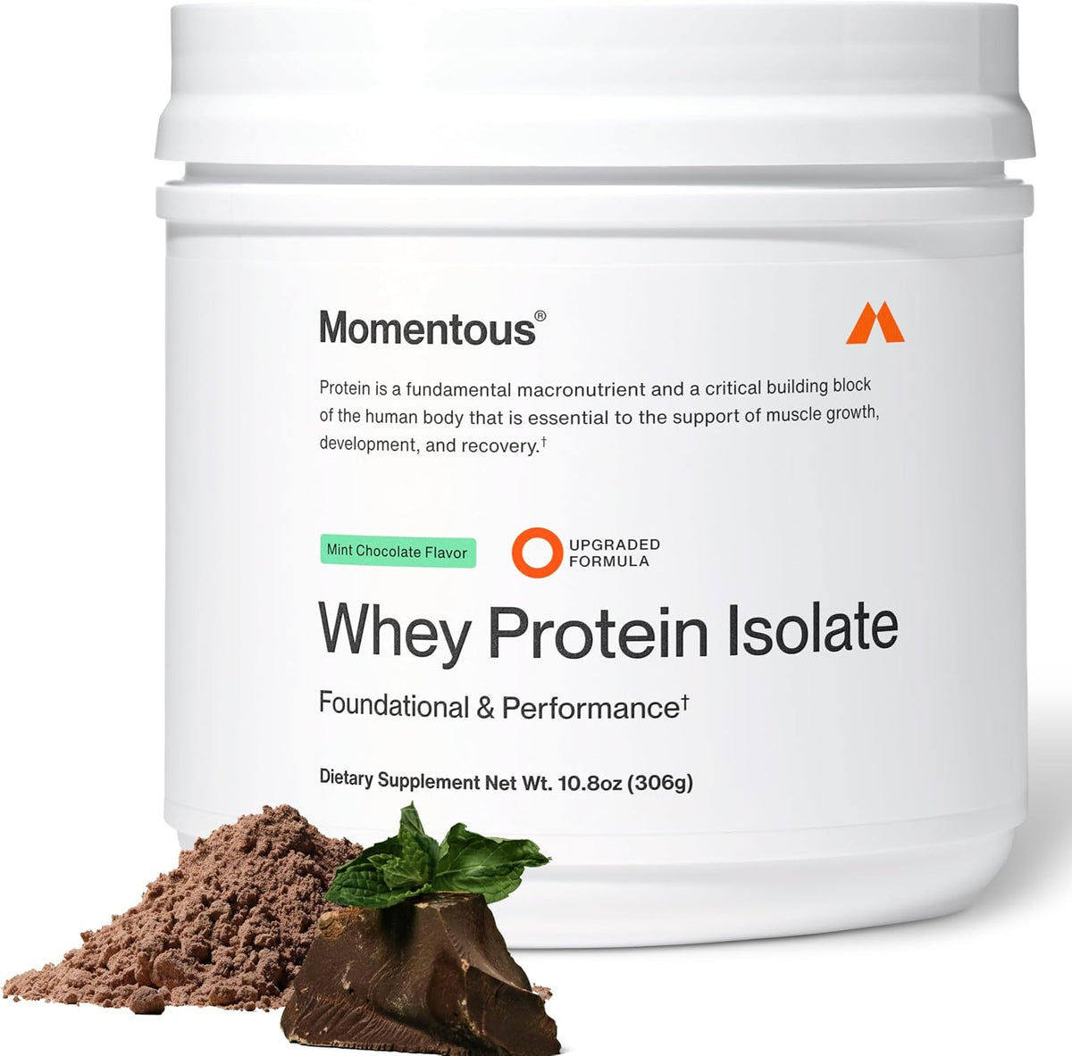 Momentous Grass-Fed Whey Protein Isolate Powder, 20g, Mint Chocolate
