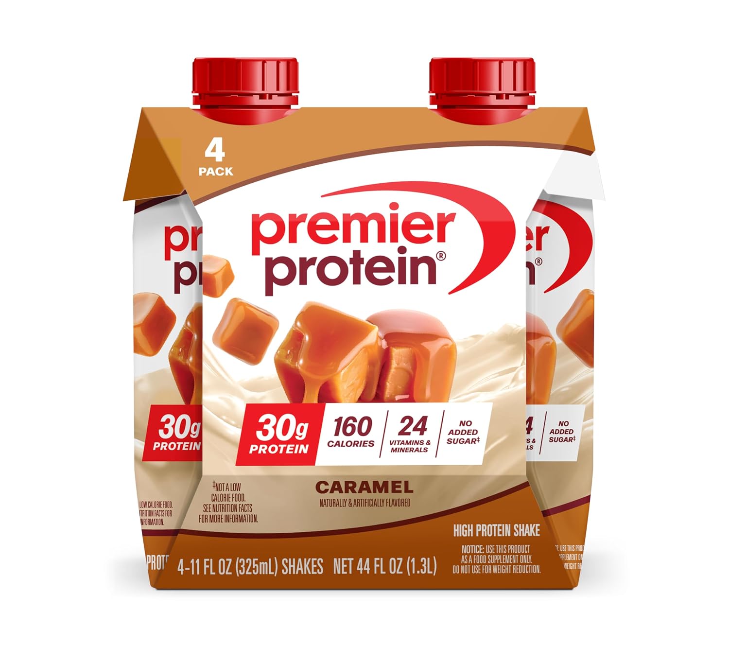 Premier Protein 30g High Protein Shake, Caramel, 4 Pack | 160 Calories, 24 Vitamins & Minerals, No Added Sugar, Supports Muscle Health, Gluten-Free, 11 oz