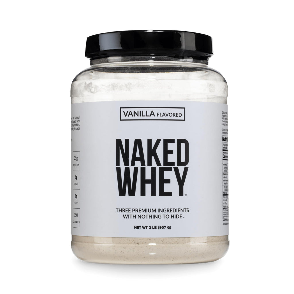 NAKED Vanilla Whey Protein Powder - All Natural Grass Fed Whey Protein Powder, Vanilla Flavor, Organic Coconut Sugar, 5Lb Bulk, NSF Certified, GMO-Free, Soy Free, Gluten Free - 61 Servings