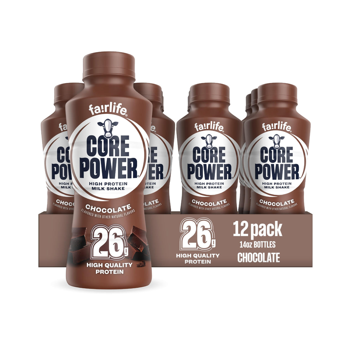 Core Power Fairlife 26g Protein Milk Shakes, Liquid Ready To Drink for Workout Recovery, Chocolate, 14 Fl Oz Bottle (Pack of 12)