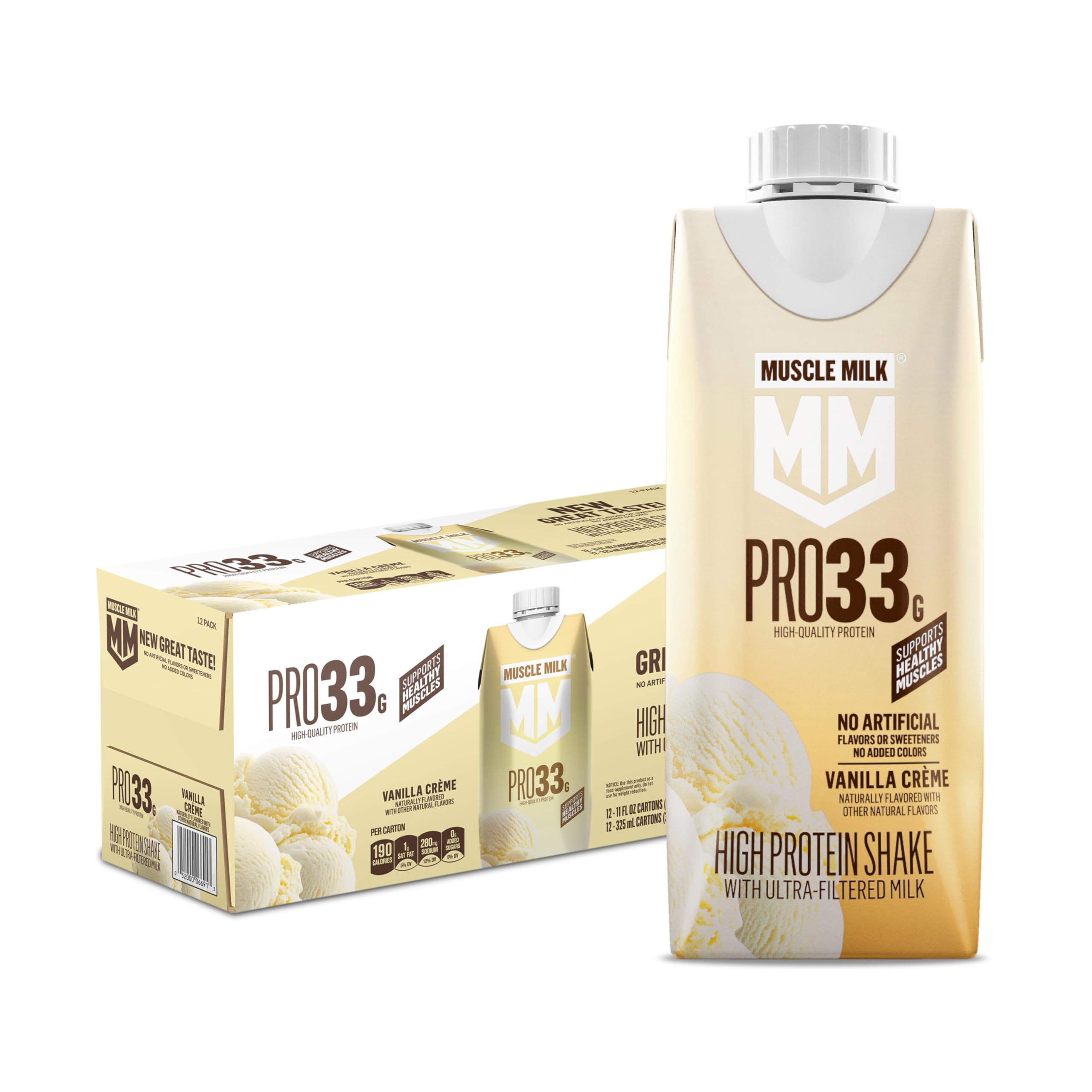 Muscle Milk Pro Liquid High Protein Shake, Chocolate, 11 Fl Oz (Pack of 12) | Ultra Filtered Milk, 33g Protein, 3g Sugar, 200 Calories, No Artificial Flavors, No Artificial Sweeteners, No Added Colors