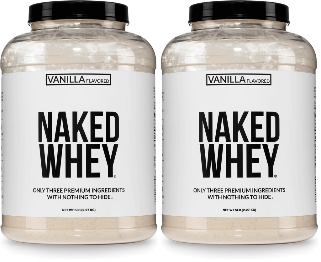 NAKED Vanilla Whey Protein Powder - All Natural Grass Fed Whey Protein Powder, Vanilla Flavor, Organic Coconut Sugar, 5Lb Bulk, NSF Certified, GMO-Free, Soy Free, Gluten Free - 61 Servings