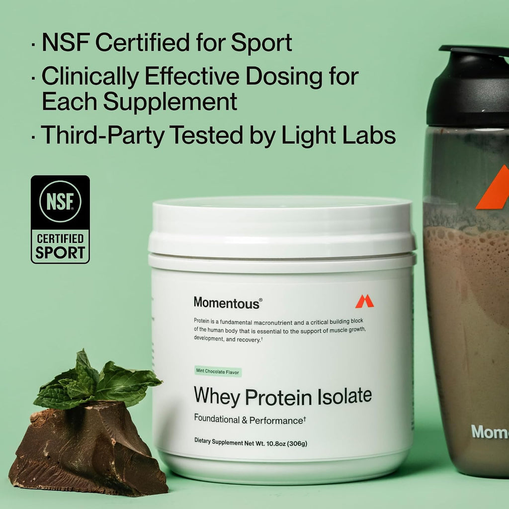 Momentous Grass-Fed Whey Protein Isolate Powder, 20g, Mint Chocolate