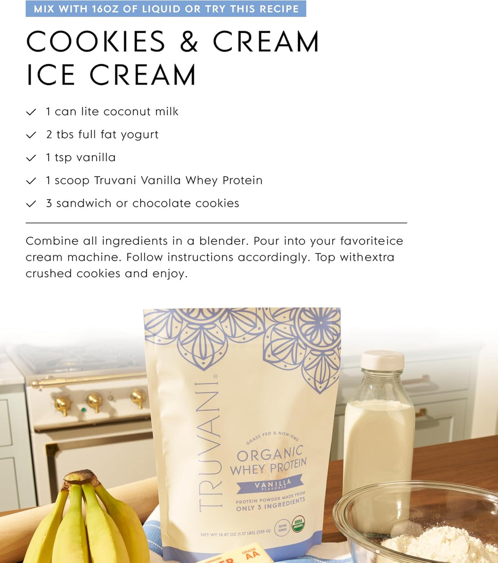 Truvani Organic Whey Protein Powder | Vanilla | 20 Servings