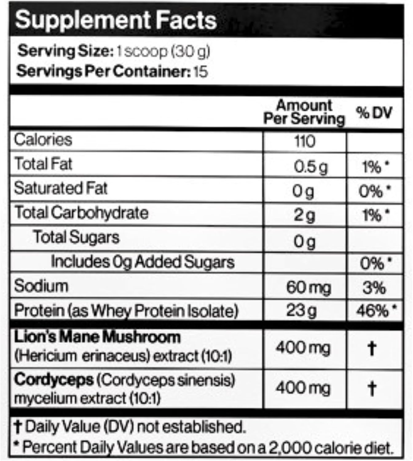 Whey Isolate Protein Powder, Grass Fed, 23g Protein Per Serving with Lion’s Mane (400mg) & Cordyceps (400mg), Supports Focus, Energy & Recovery, 15 Servings, Vanilla