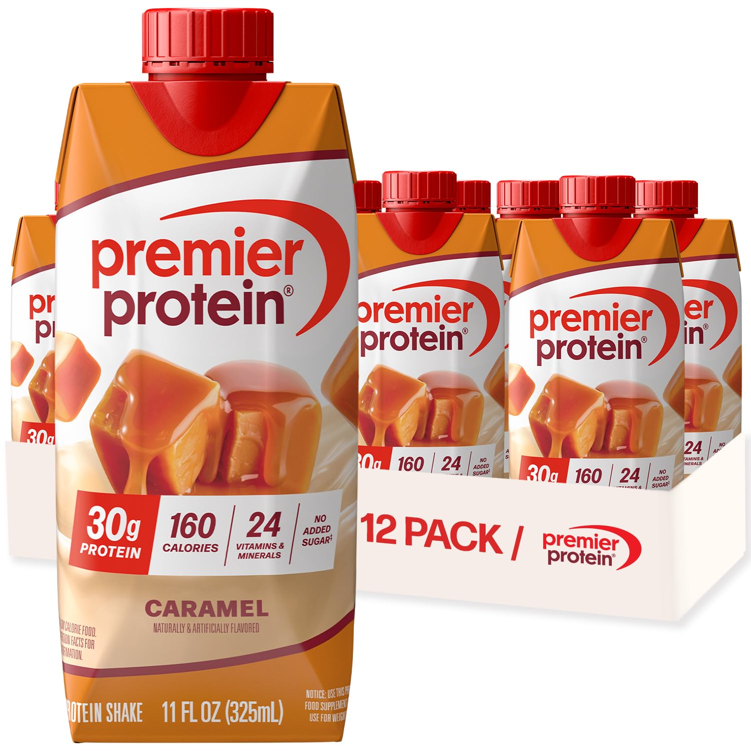Premier Protein 30g High Protein Shake, Caramel, 4 Pack | 160 Calories, 24 Vitamins & Minerals, No Added Sugar, Supports Muscle Health, Gluten-Free, 11 oz