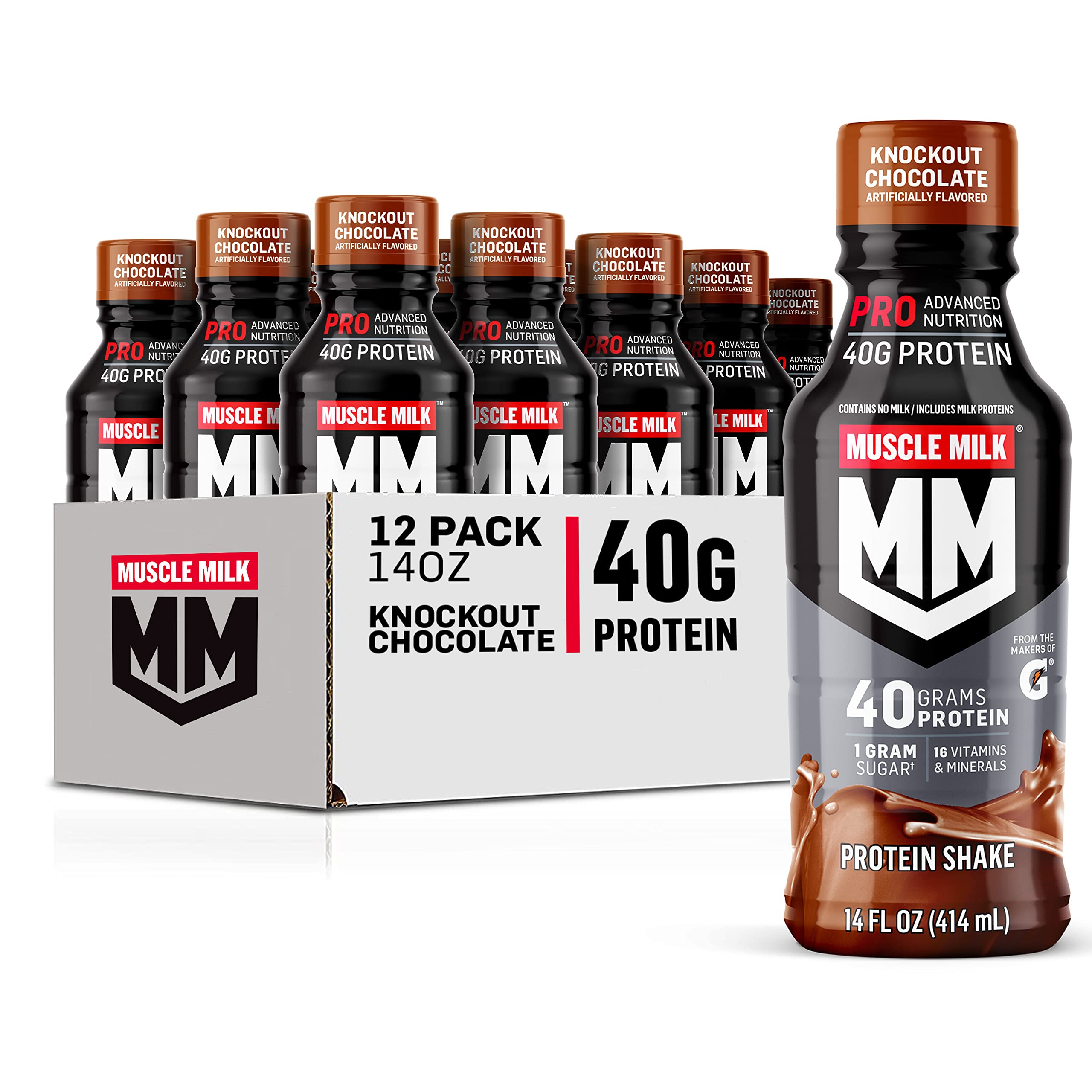 Muscle Milk Pro Advanced Nutrition Protein Shake, Intense Vanilla, 14 Fl Oz Bottle, 12 Pack, 40g Protein, 1g Sugar, 16 Vitamins & Minerals, 6g Fiber, Workout Recovery, Packaging May Vary