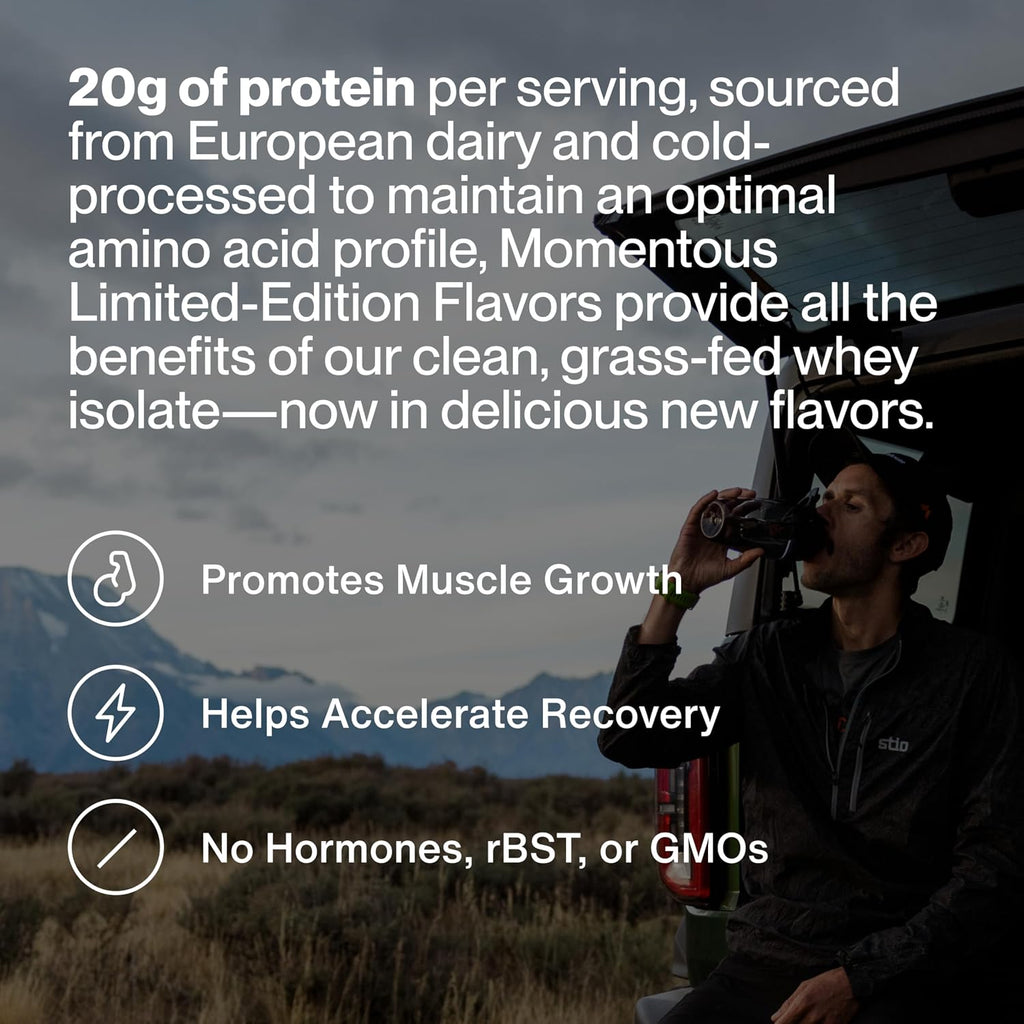 Momentous Grass-Fed Whey Protein Isolate Powder, 20g, Mint Chocolate