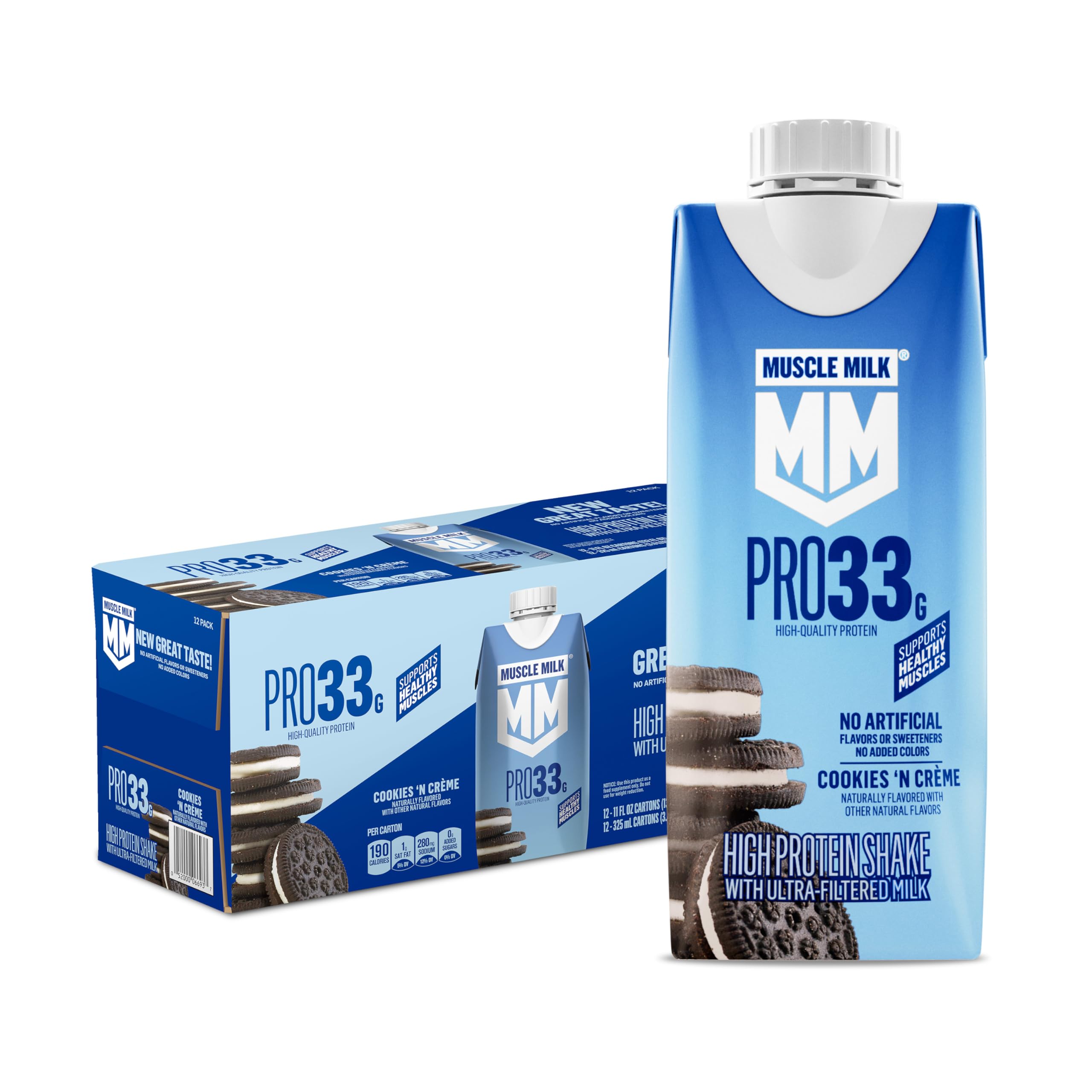 Muscle Milk Pro Liquid High Protein Shake, Chocolate, 11 Fl Oz (Pack of 12) | Ultra Filtered Milk, 33g Protein, 3g Sugar, 200 Calories, No Artificial Flavors, No Artificial Sweeteners, No Added Colors
