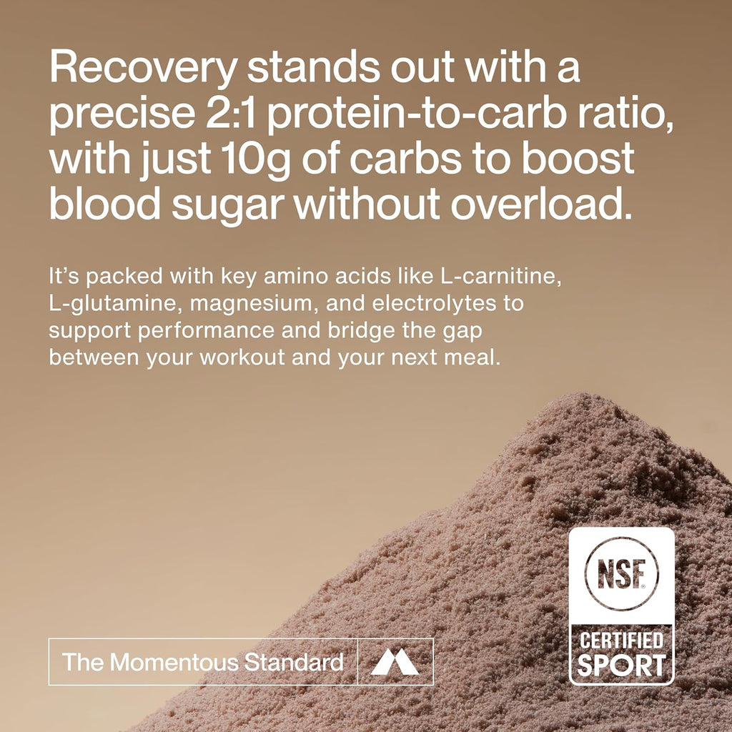 Momentous Grass-Fed Recovery Whey Protein Isolate Powder, 20g, Chocolate